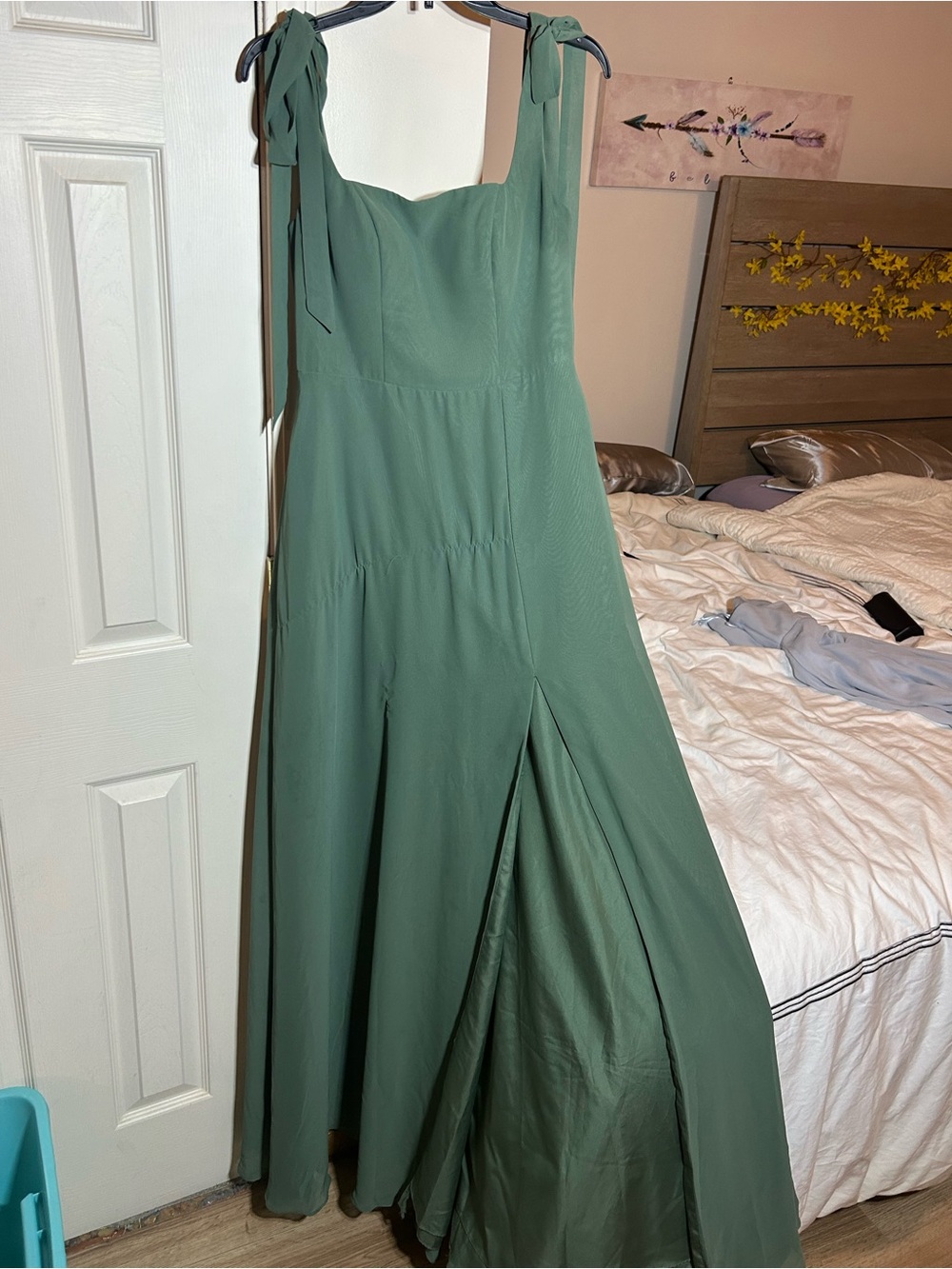 Azazie Sage Green Tie-Strap Maxi Gown